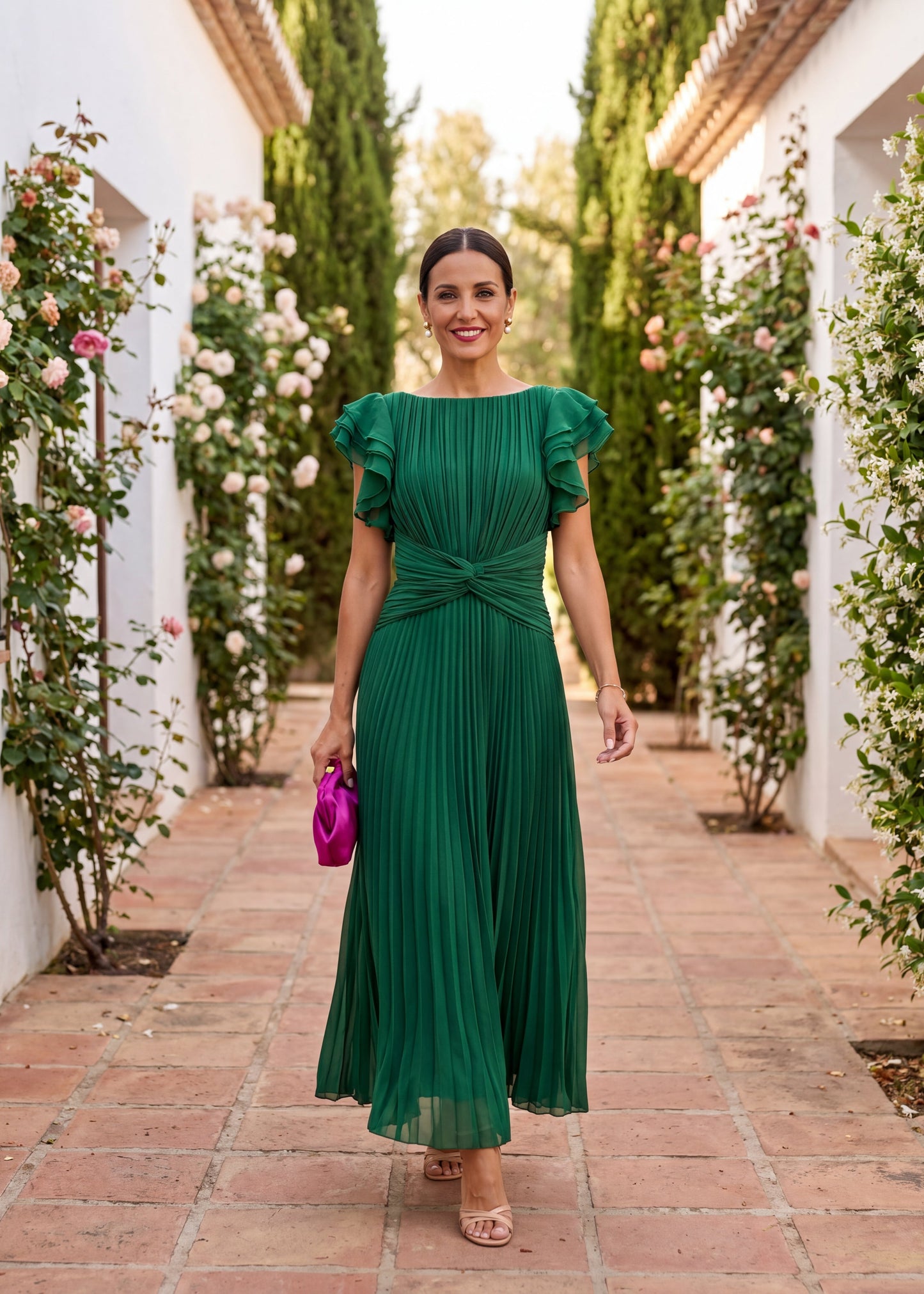 Serafina | Vestido Maxi Elegante Plisado con Cintura Anudada