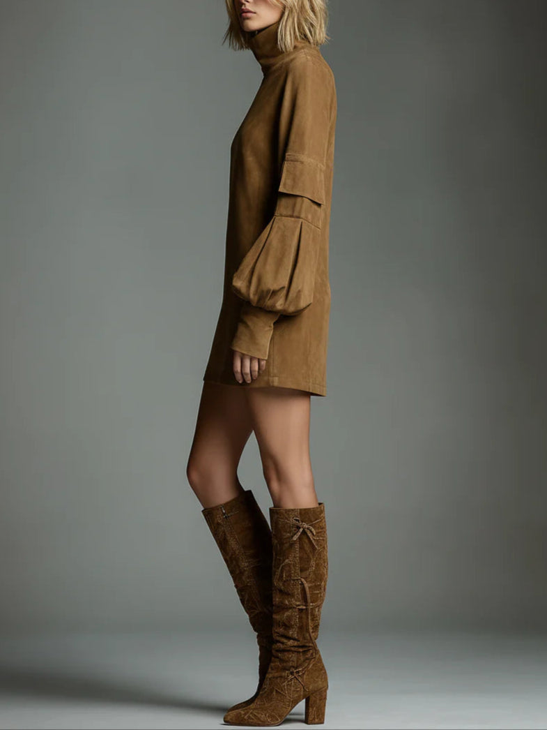 Buy | Minivestido oversize de gamuza con cuello alto