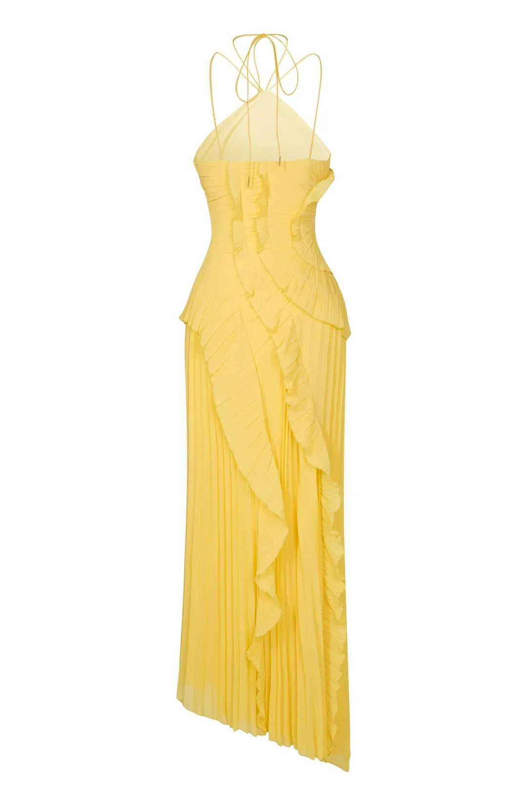 Nina - Vestido midi asimétrico plisado con cuello halter