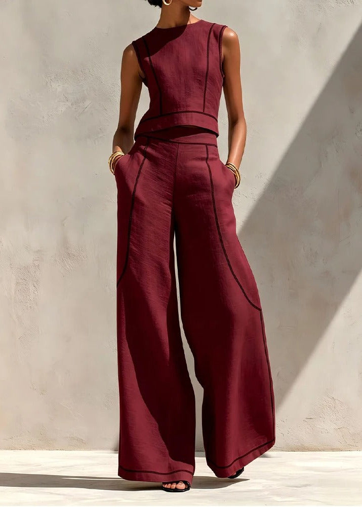 Inés - Conjunto de Dos Piezas con Pantalón Palazzo y Detalles en Contraste
