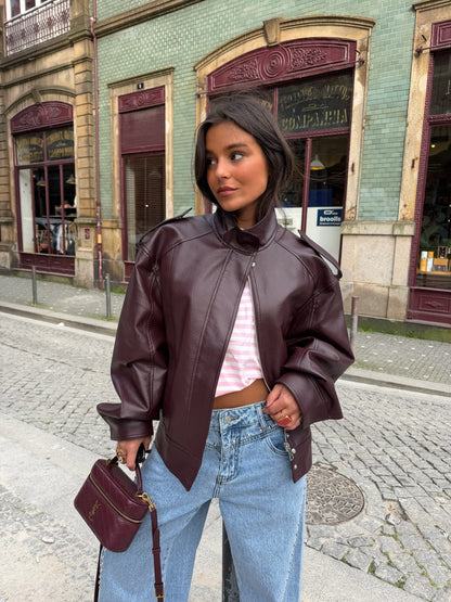 Oversized Structured Jacket in Burgundy
