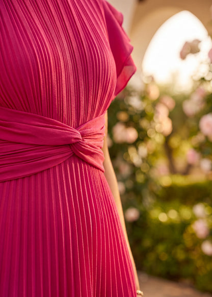 Serafina | Vestido Maxi Elegante Plisado con Cintura Anudada
