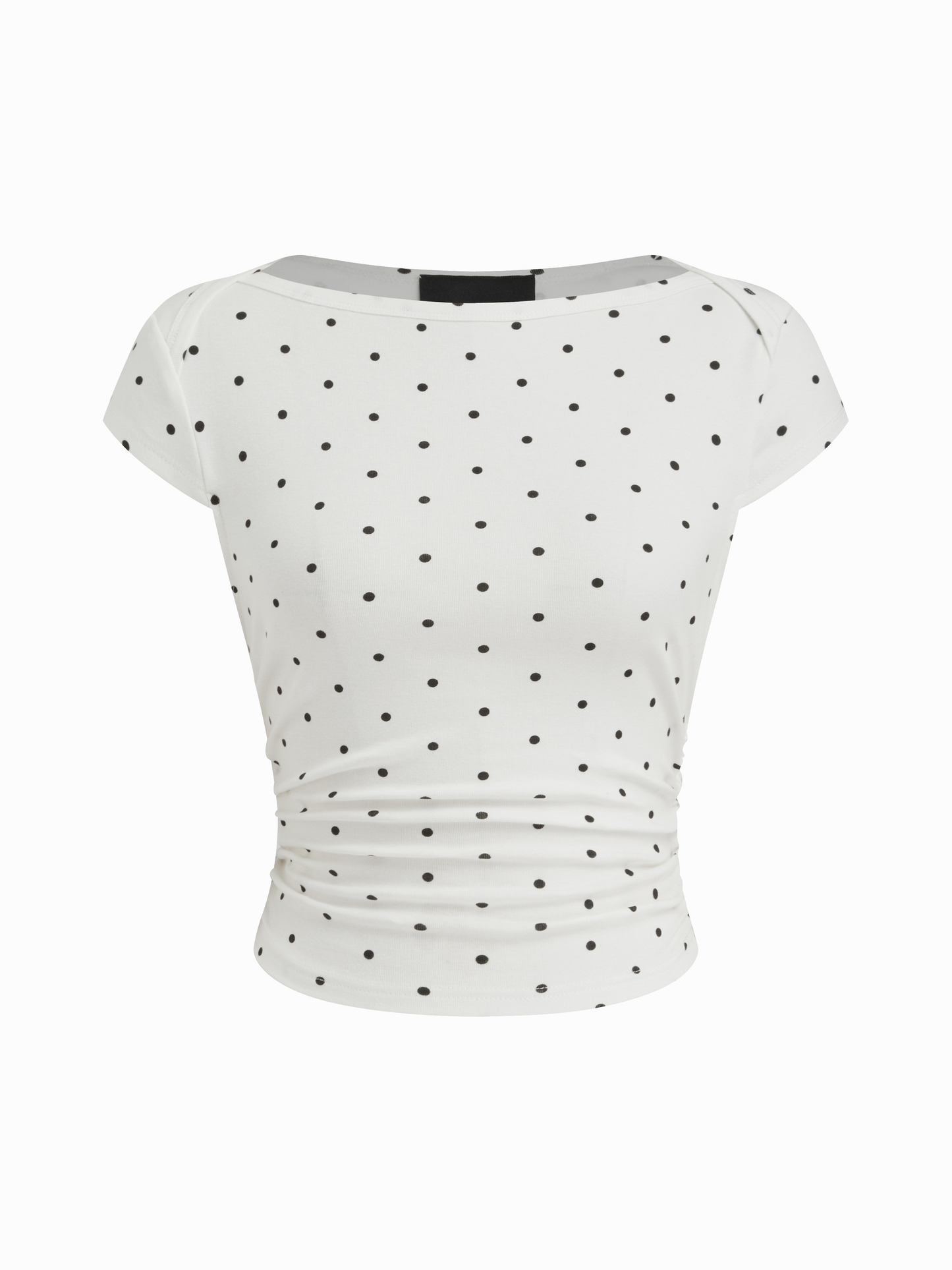 Mia - Camiseta acanalada de lunares con cuello barco y minifalda con short interior