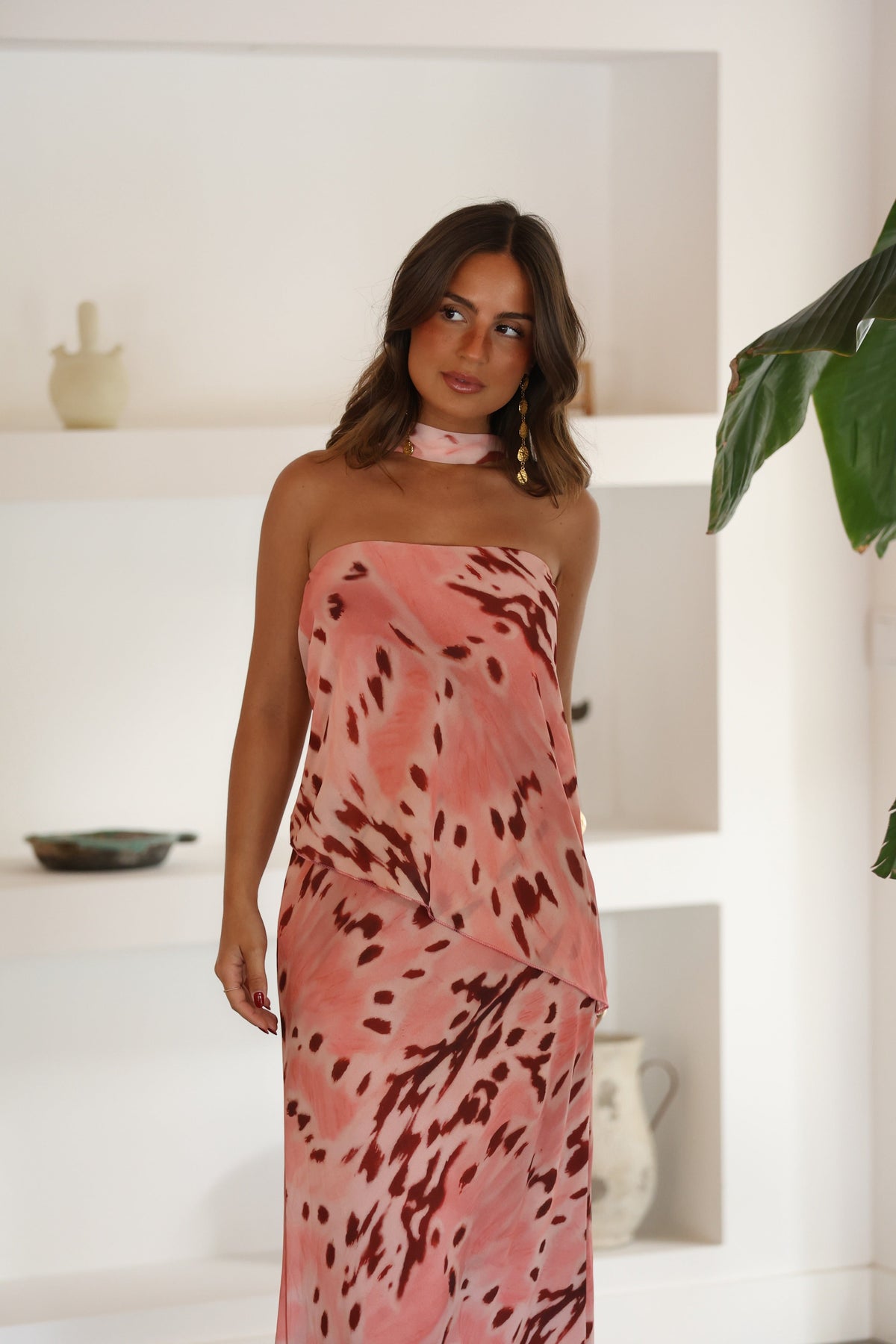 Aitana Dress in Pink and Burgundy