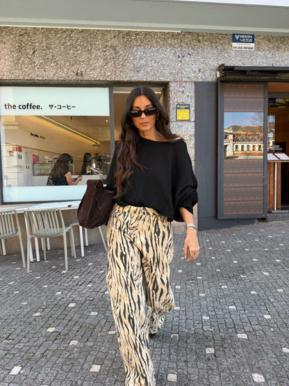 Zebra Print Wide Leg Pants