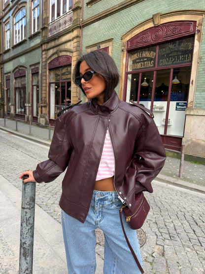 Oversized Structured Jacket in Burgundy