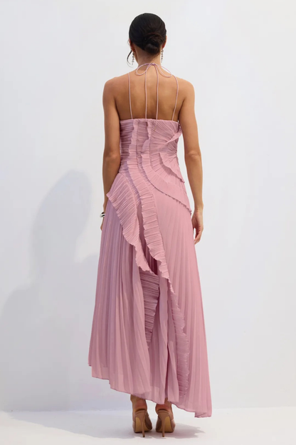 Nina - Vestido midi asimétrico plisado con cuello halter