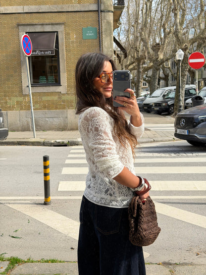 Lace Tie Front Top in Off-White