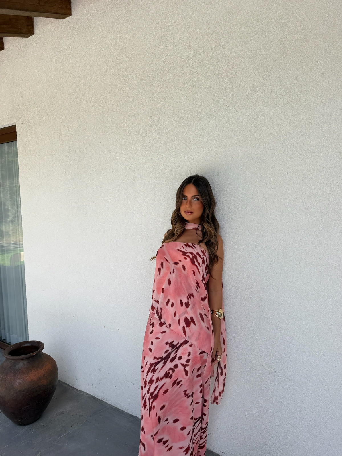 Aitana Dress in Pink and Burgundy