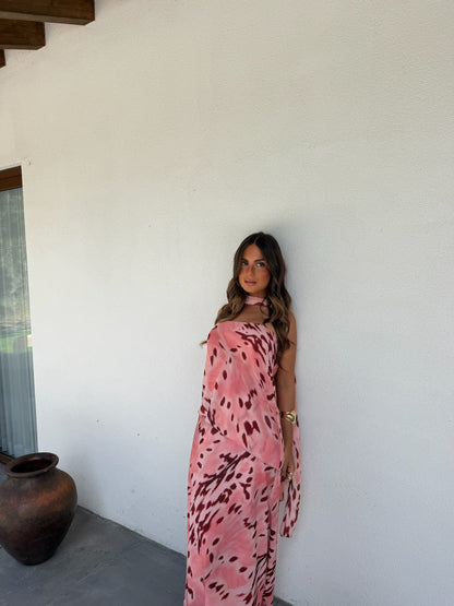 Aitana Dress in Pink and Burgundy