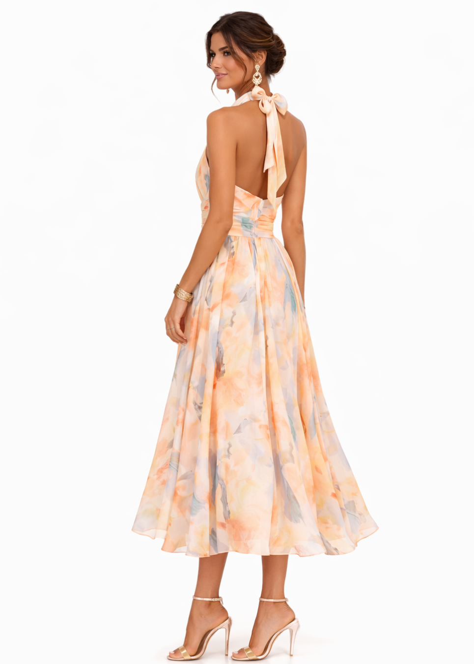 Aurora | Vestido con Cuello Halter y Estampado Acuarela