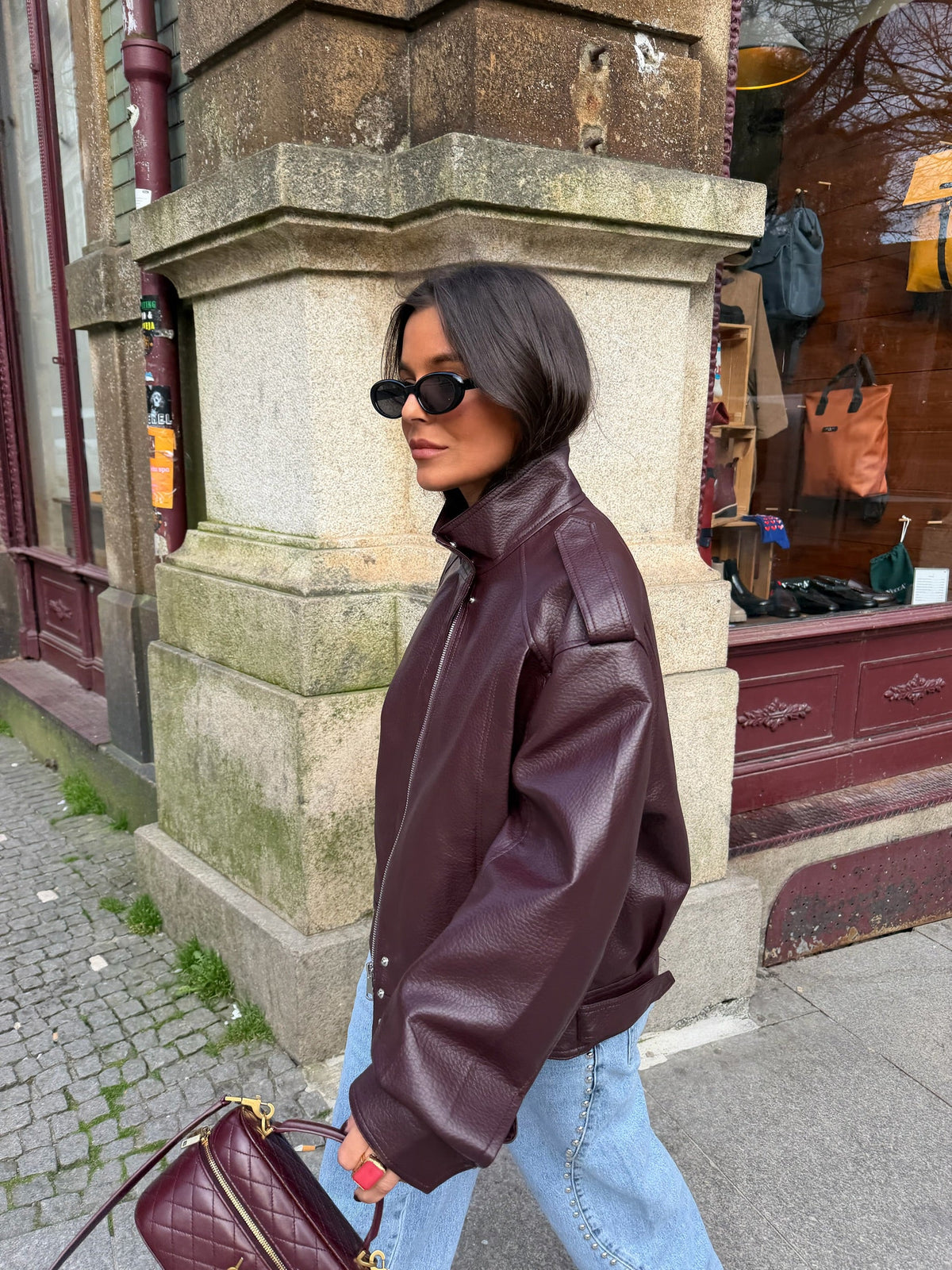 Oversized Structured Jacket in Burgundy