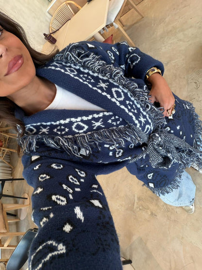 Bandana Long Jacket in Blue