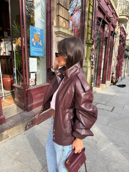 Oversized Structured Jacket in Burgundy