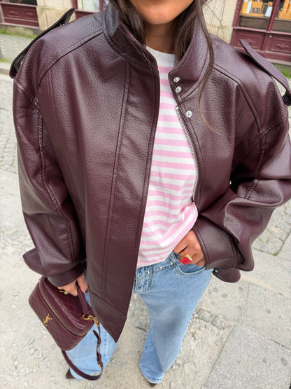 Oversized Structured Jacket in Burgundy