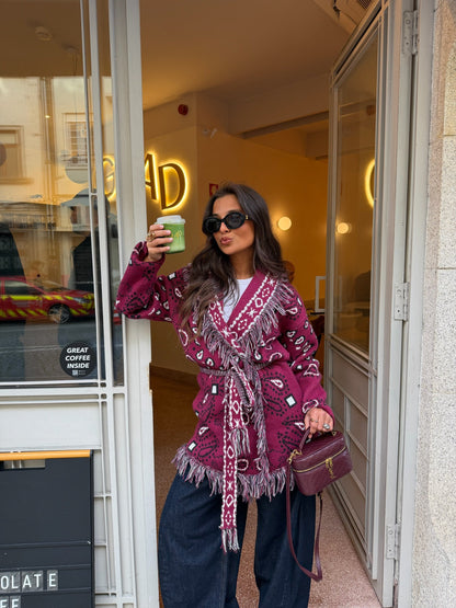 Bandana Long Jacket in Burgundy