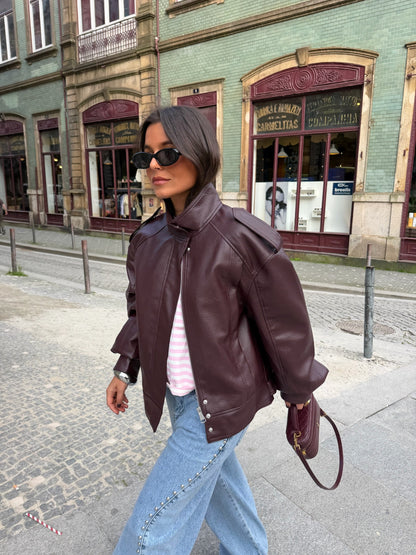 Oversized Structured Jacket in Burgundy