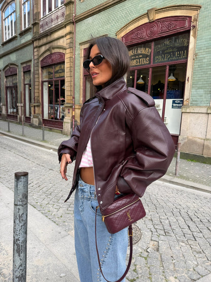Oversized Structured Jacket in Burgundy