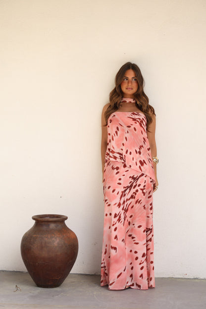 Aitana Dress in Pink and Burgundy