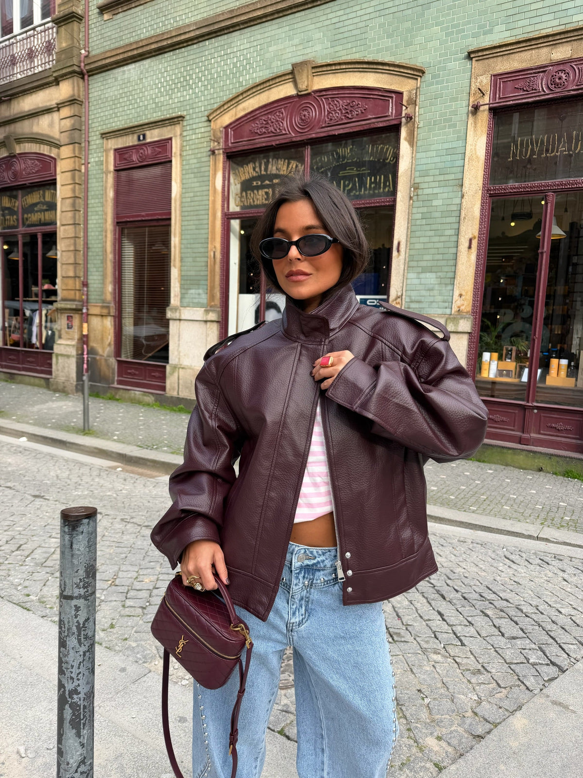 Oversized Structured Jacket in Burgundy
