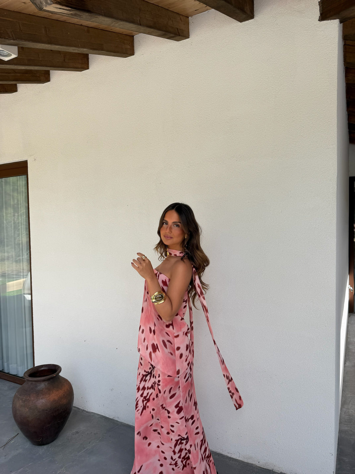 Aitana Dress in Pink and Burgundy