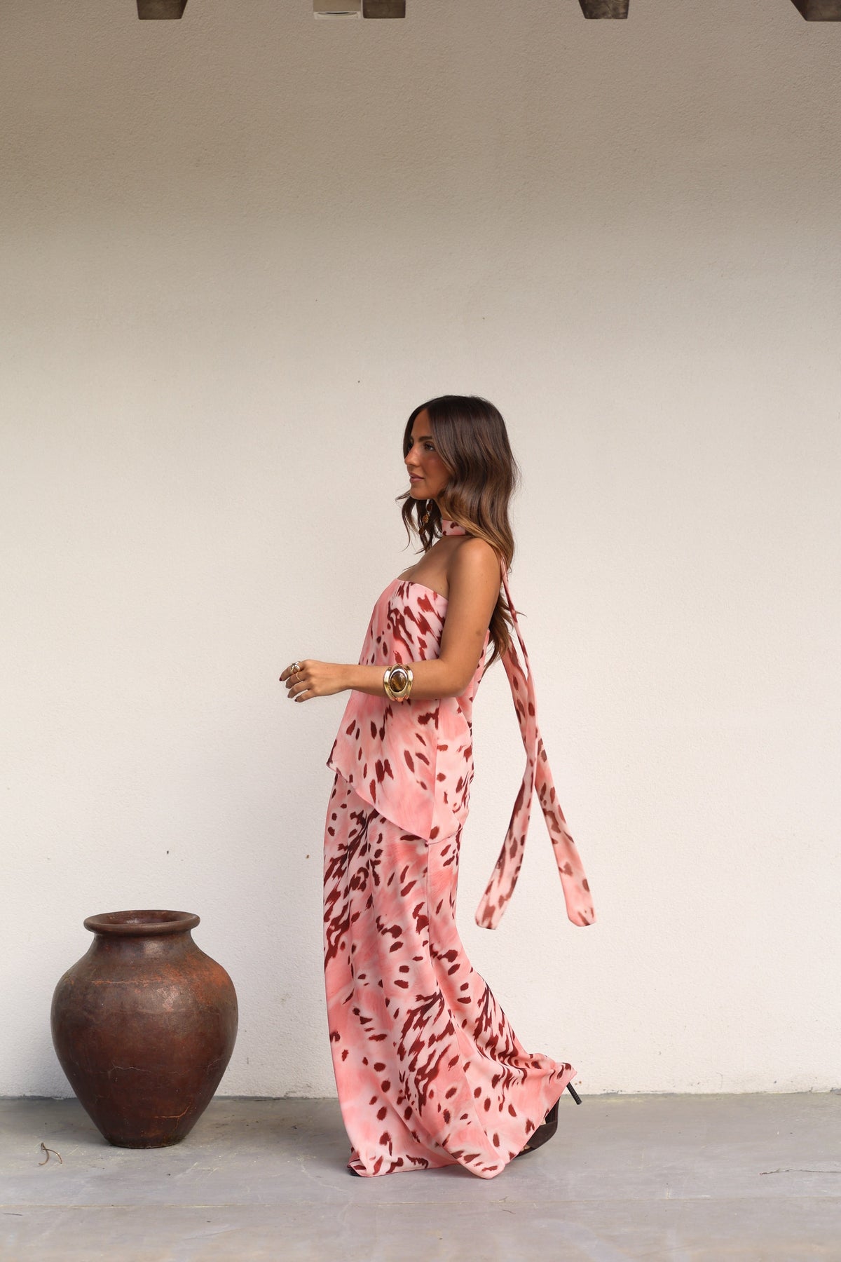 Aitana Dress in Pink and Burgundy