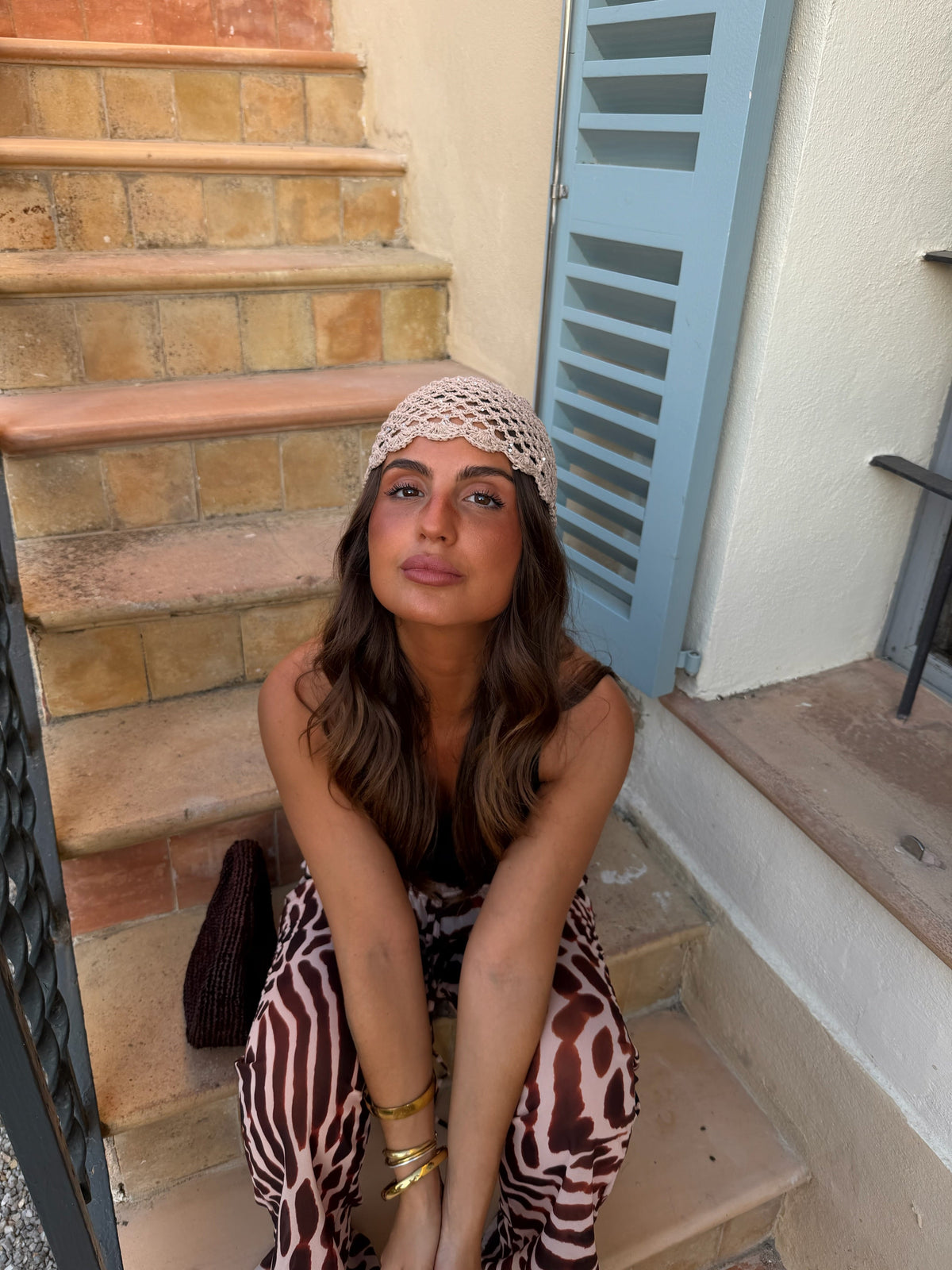 Croché Hat with Sparkle Details in Beige