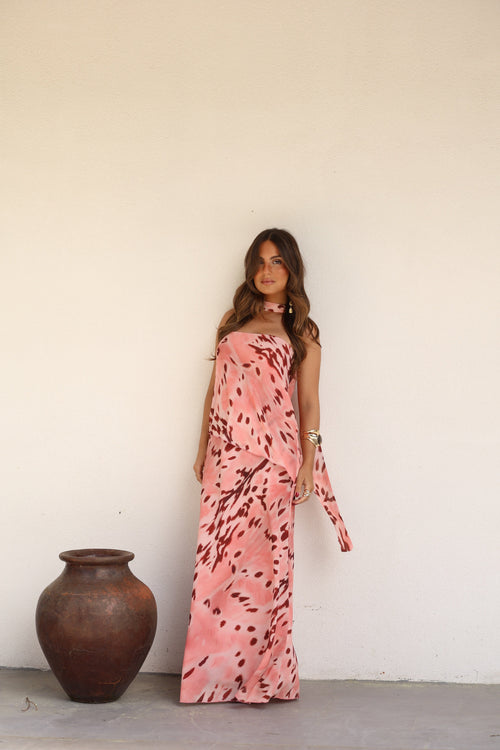 Aitana Dress in Pink and Burgundy