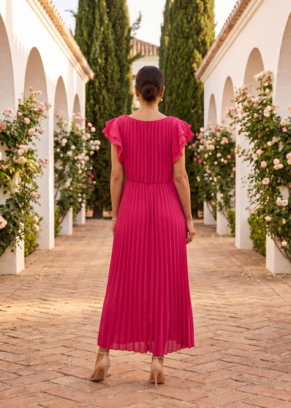 Serafina | Vestido Maxi Elegante Plisado con Cintura Anudada