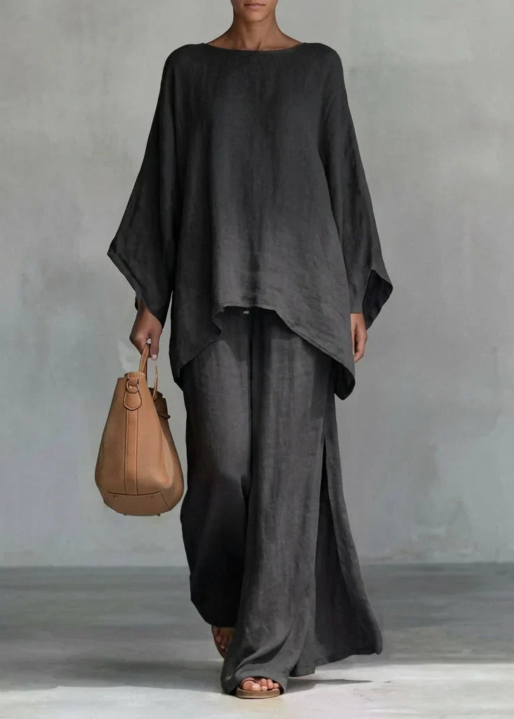 Verónica - Conjunto de Dos Piezas con Blusa de Manga Larga y Pantalón de Pernera Ancha