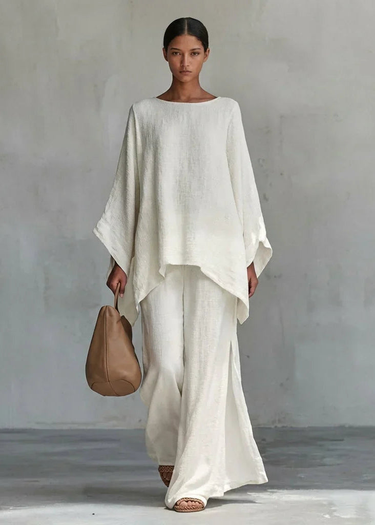 Verónica - Conjunto de Dos Piezas con Blusa de Manga Larga y Pantalón de Pernera Ancha