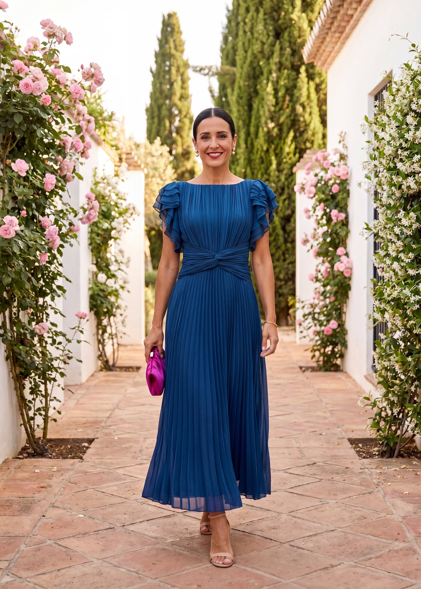 Serafina | Vestido Maxi Elegante Plisado con Cintura Anudada