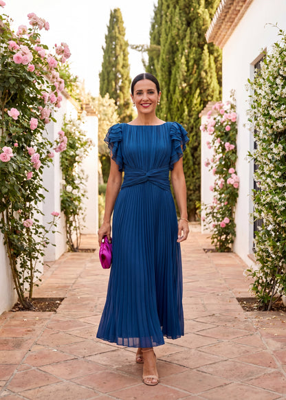 Serafina | Vestido Maxi Elegante Plisado con Cintura Anudada