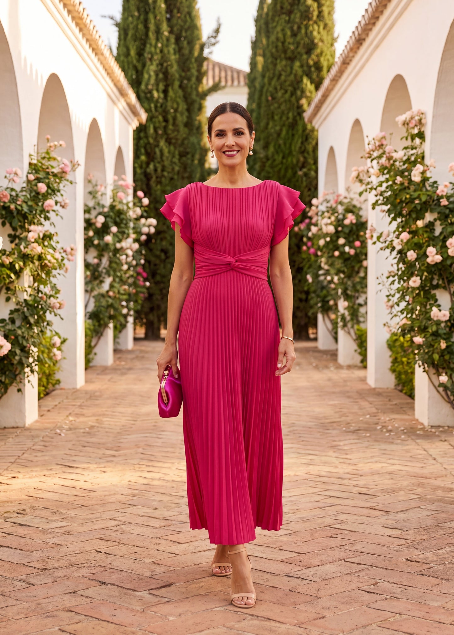 Serafina | Vestido Maxi Elegante Plisado con Cintura Anudada