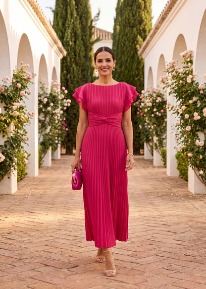 Serafina | Vestido Maxi Elegante Plisado con Cintura Anudada