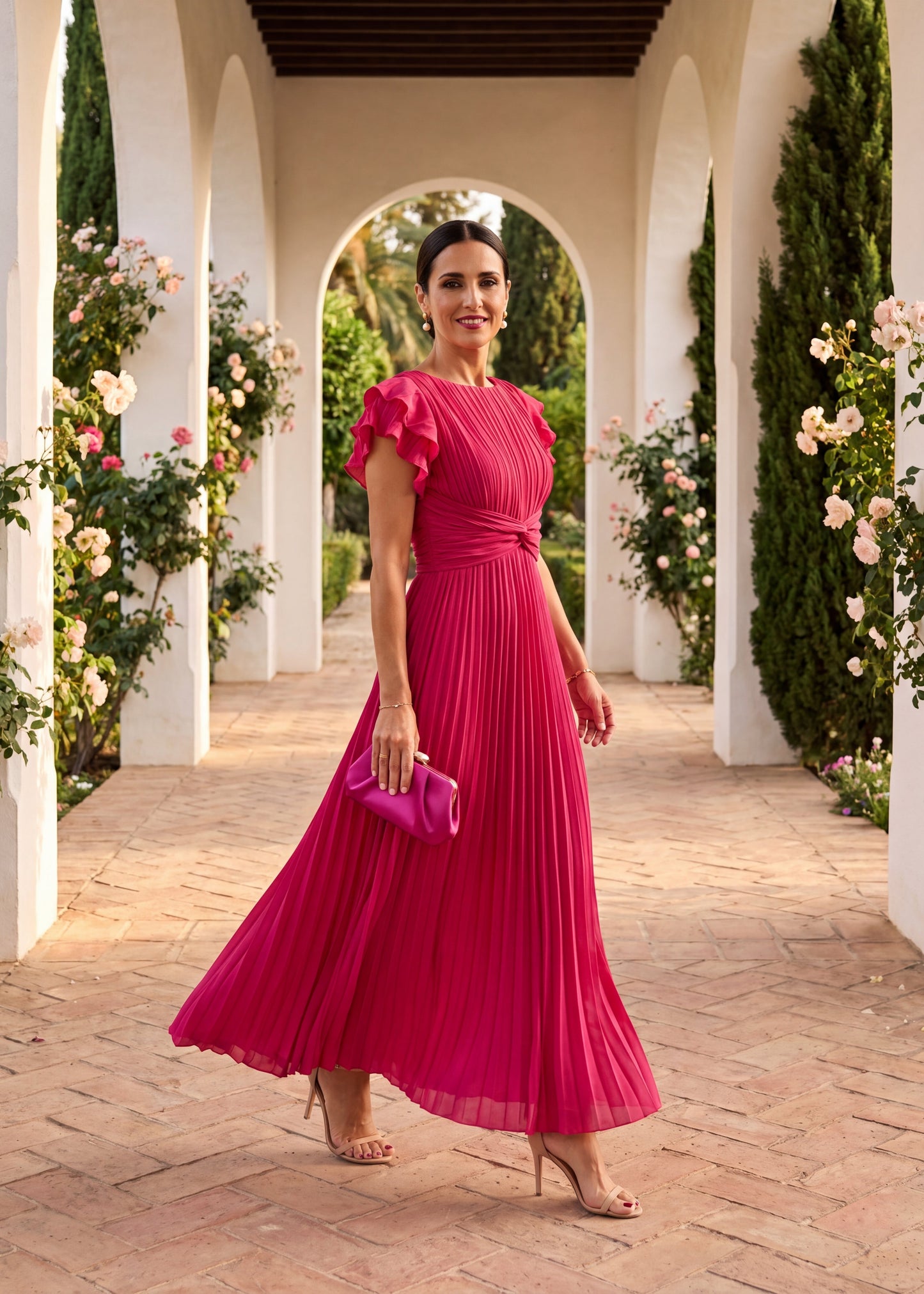 Serafina | Vestido Maxi Elegante Plisado con Cintura Anudada