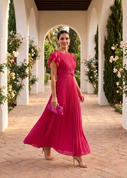 Serafina | Vestido Maxi Elegante Plisado con Cintura Anudada