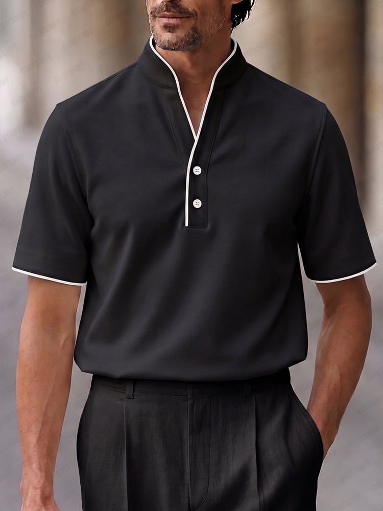 Casual Contrast Trim Stand Collar Top