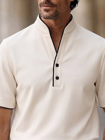 Casual Contrast Trim Stand Collar Top