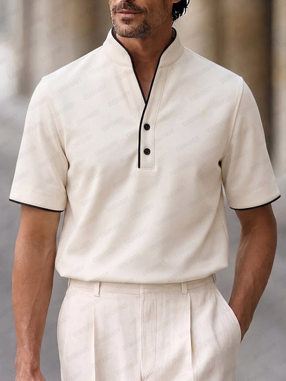 Casual Contrast Trim Stand Collar Top