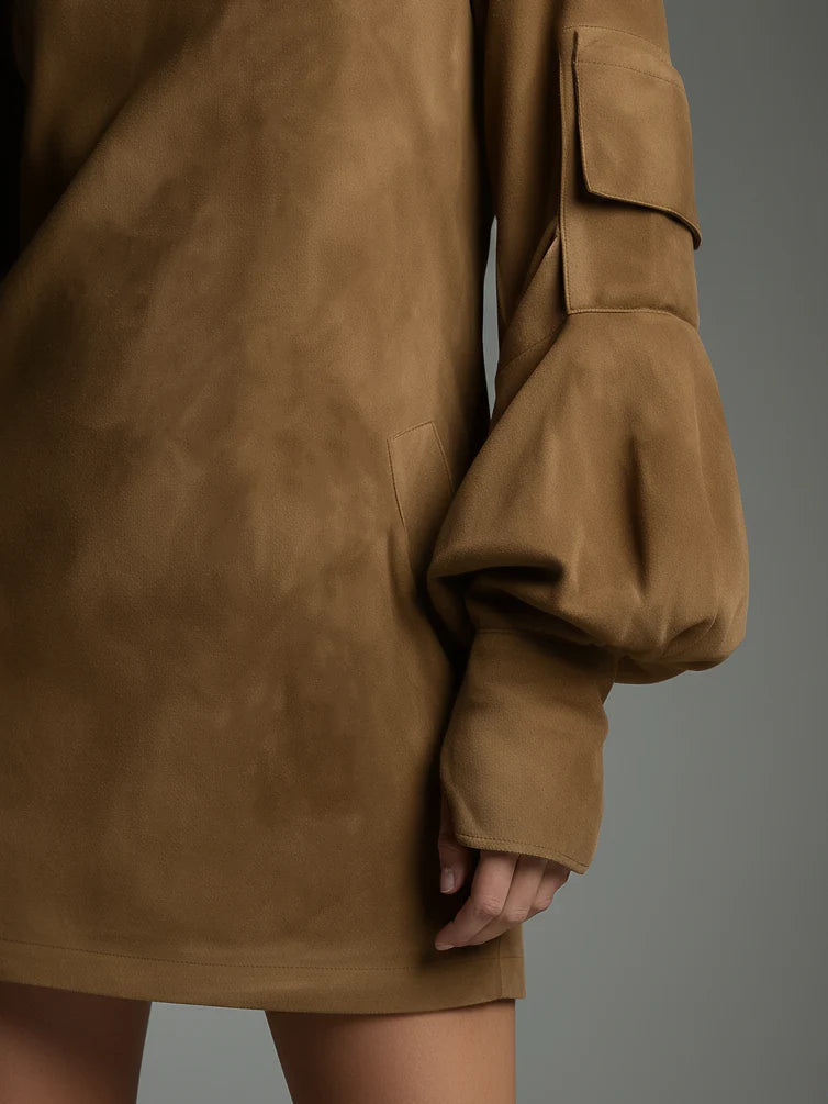 Buy | Minivestido oversize de gamuza con cuello alto