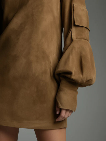 Buy | Minivestido oversize de gamuza con cuello alto