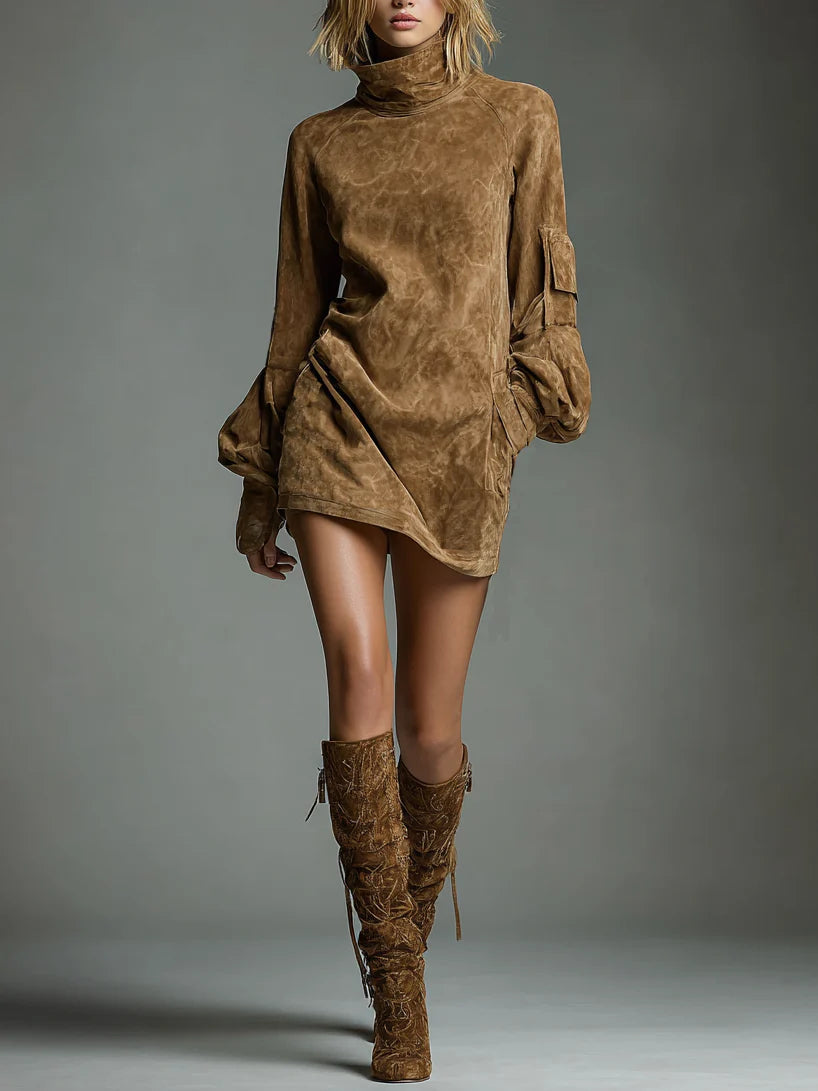 Buy | Minivestido oversize de gamuza con cuello alto