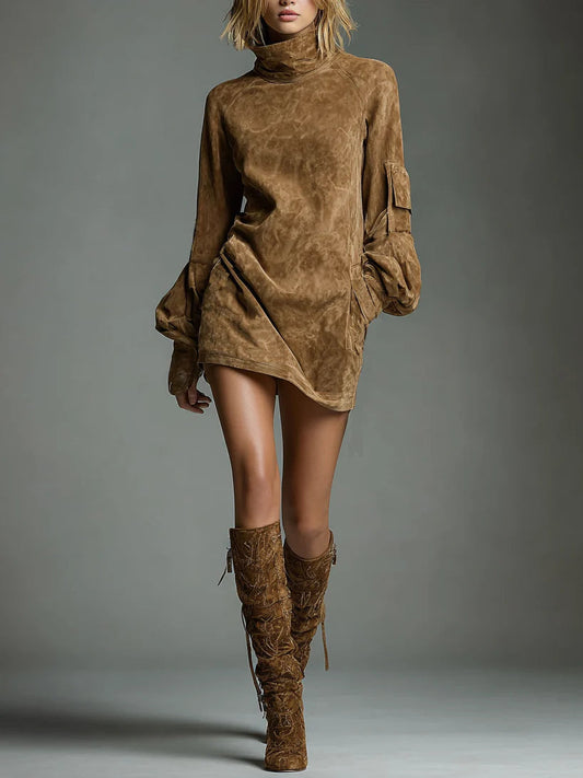 Buy | Minivestido oversize de gamuza con cuello alto