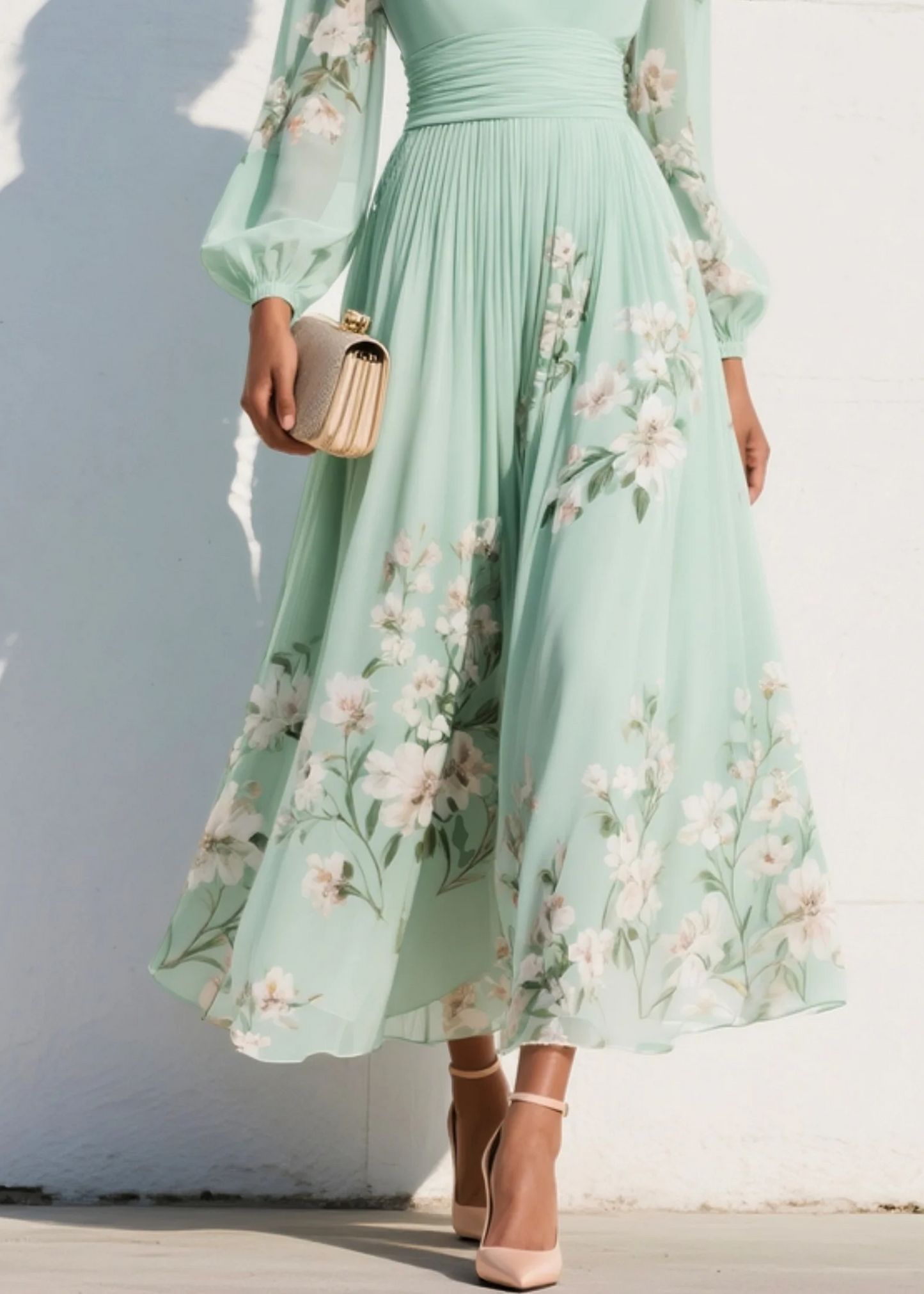 Gisela | Vestido midi verde claro floral