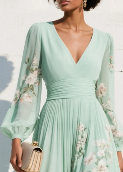 Gisela | Vestido midi verde claro floral
