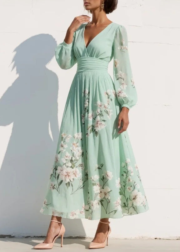 Gisela | Vestido midi verde claro floral