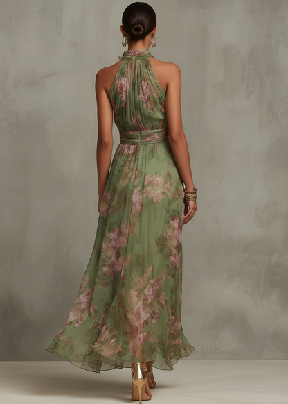 Livia | Vestido Maxi Halter Floral Elegante