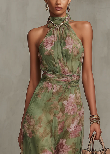 Livia | Vestido Maxi Halter Floral Elegante