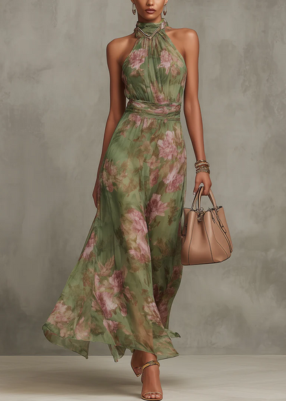 Livia | Vestido Maxi Halter Floral Elegante